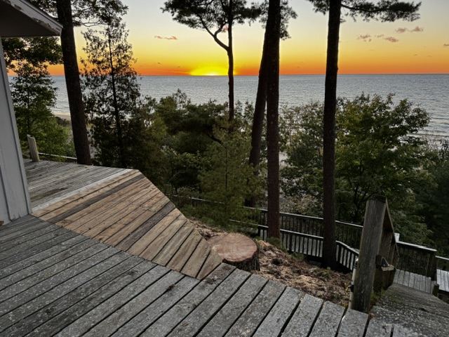 Lake Michigan sunset from a Pentwater deck after a tree was removed